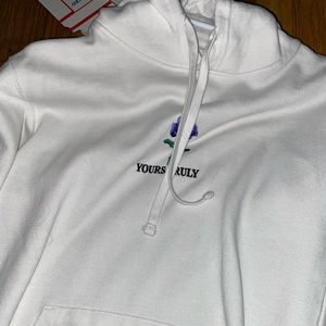 white yours truly jacket